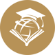 Academics icon featuring an open book with the world inside of it
