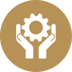 Vocational Development icon featuring a pair of hands holding a cog wheel
