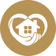 Supported Living Apartments icon featuring a hand holding a home inside of a heart